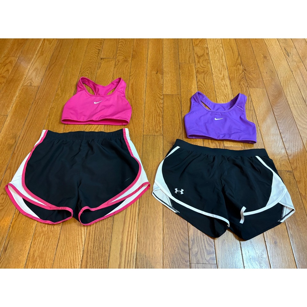 Nike Dri-FIT Sports Bras & Nike Under Armour Running Shorts Bundle 4pc Set S